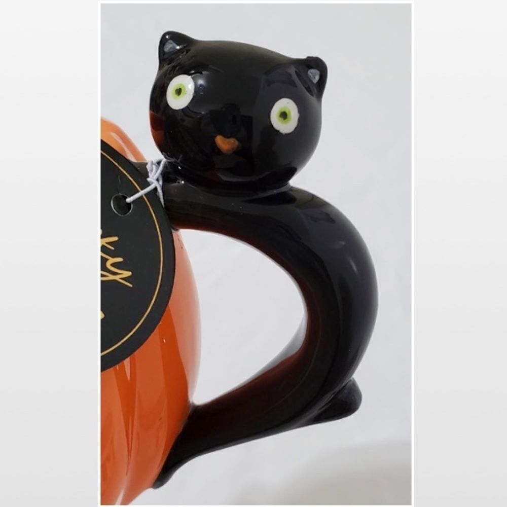 New ECCOLO Mug Coffee Orange Pumpkin Black Cat Home Halloween NWT - Picture 3 of 12
